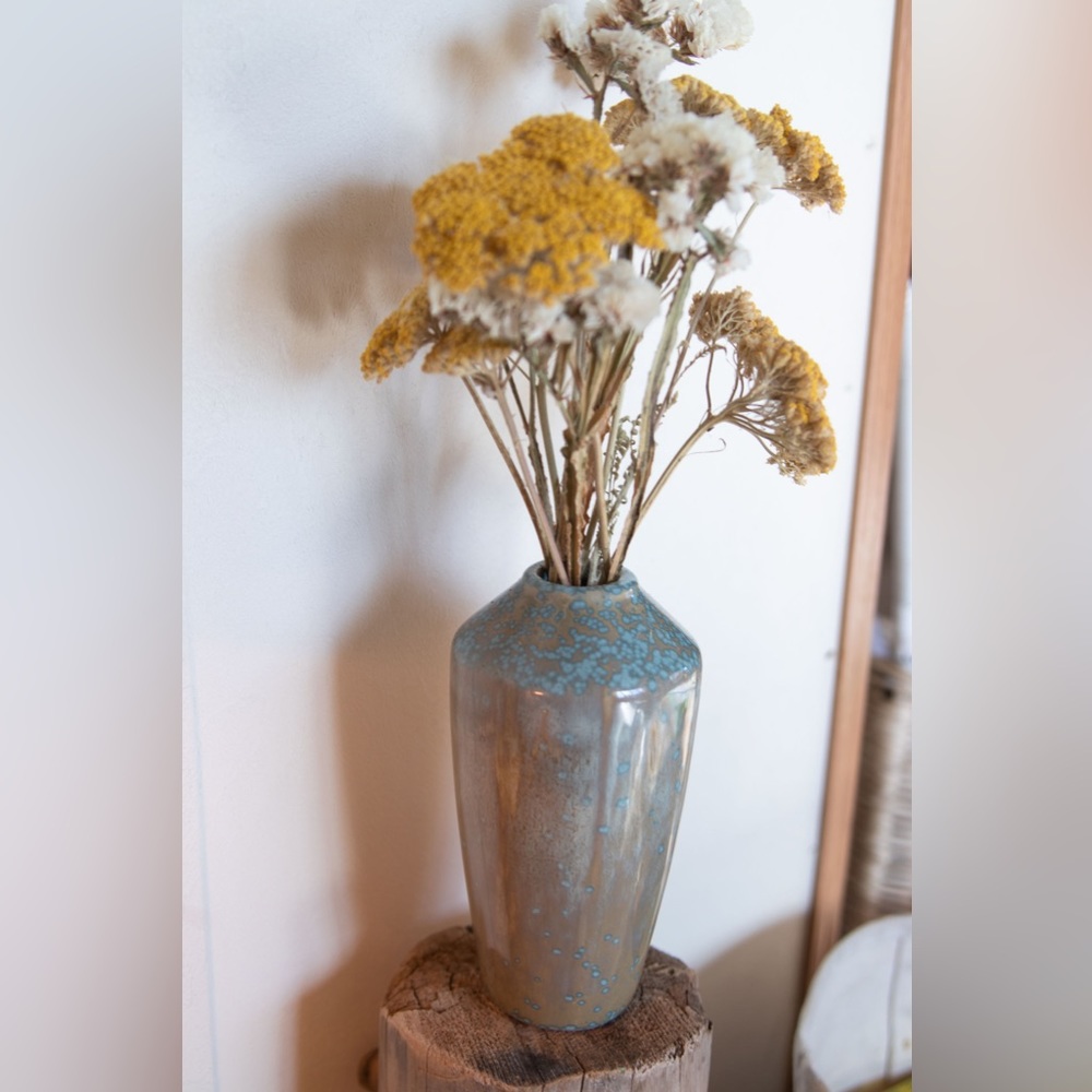 🔷 Hand made, crystalline glazed vase, teal aqua🔷